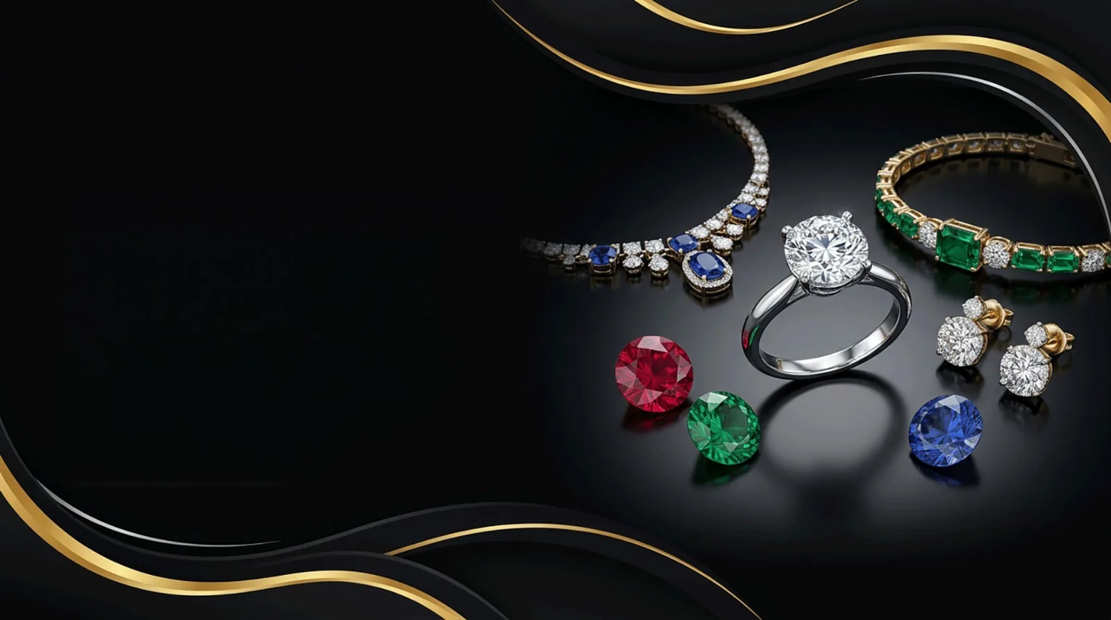 Fine jewellery collection with coloured gemstones, ring and necklace